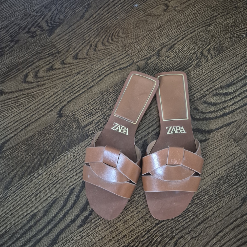 Zara Brown Slide Sandals
